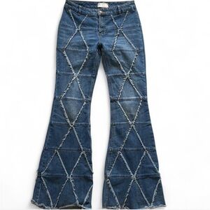 Free People Patchwork Blue Flare Jeans